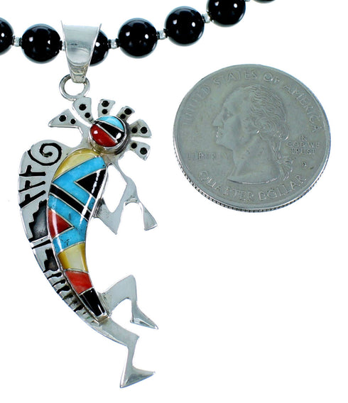 Multicolor Sterling Silver Kokopelli Southwest Bead Necklace Pendant Set RX114173